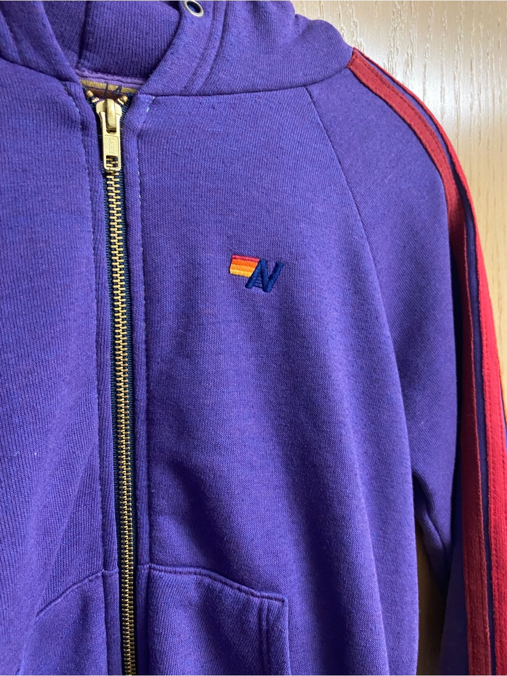 Kids Purple Hooded Zip Jacket with Red and orange Stripe